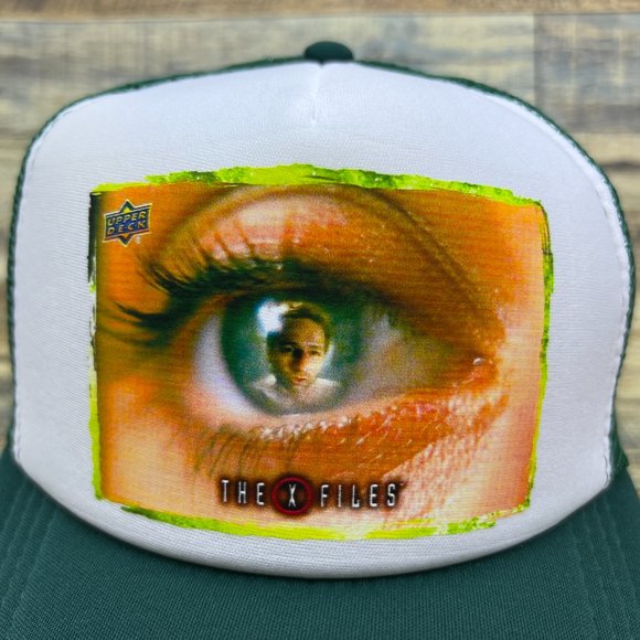 The X Files Mens Trucker Hat Green Snapback Scully Mulder 90s Sci Fi Alien Cap - Picture 3 of 8